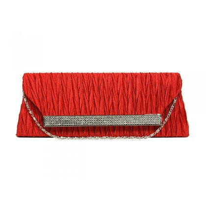 Evening Bag - 12 PCS - Pleated Satin w/ Mesh Metal Bar Accent - Red -BG-92006R